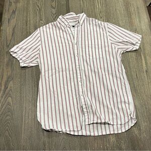 Topman Button Down Shirt Oxford Striped Slim Fit Short Sleeves Pocket White M